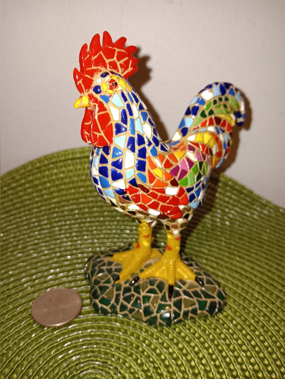 Colorful Mosaic-Style Rooster Figurine, 4.5", for Folk Art/Farmhouse Decor